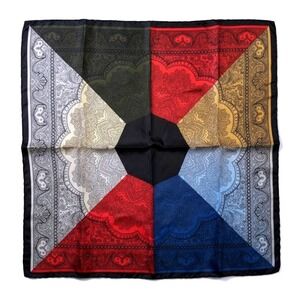 Vintage Ashear Italian Silk Pocket Square Hand Rolled Colorblock Scarf
